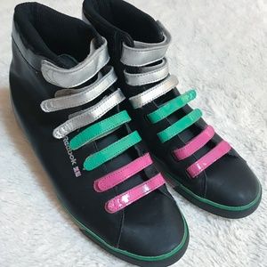 Reebok size 11 Velcro high top black neon
